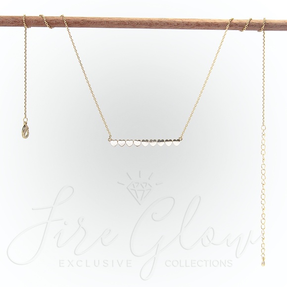 9 Hearts Gold Tone Bar Pendant Necklace - Picture 5 of 7